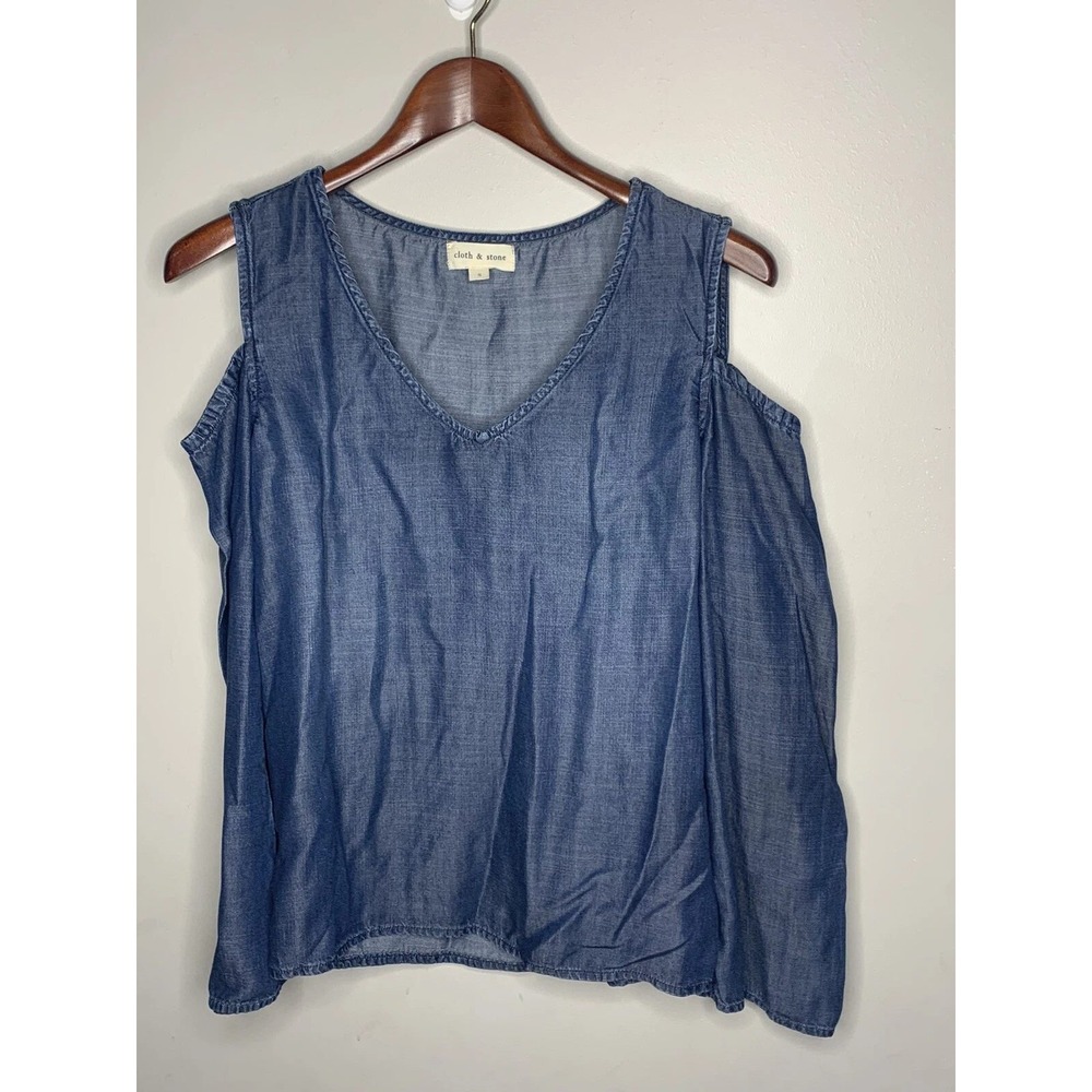 Cloth & Stone Top Women S Blue Cold Shoulder Tencel Chambray Boho Anthro Coastal